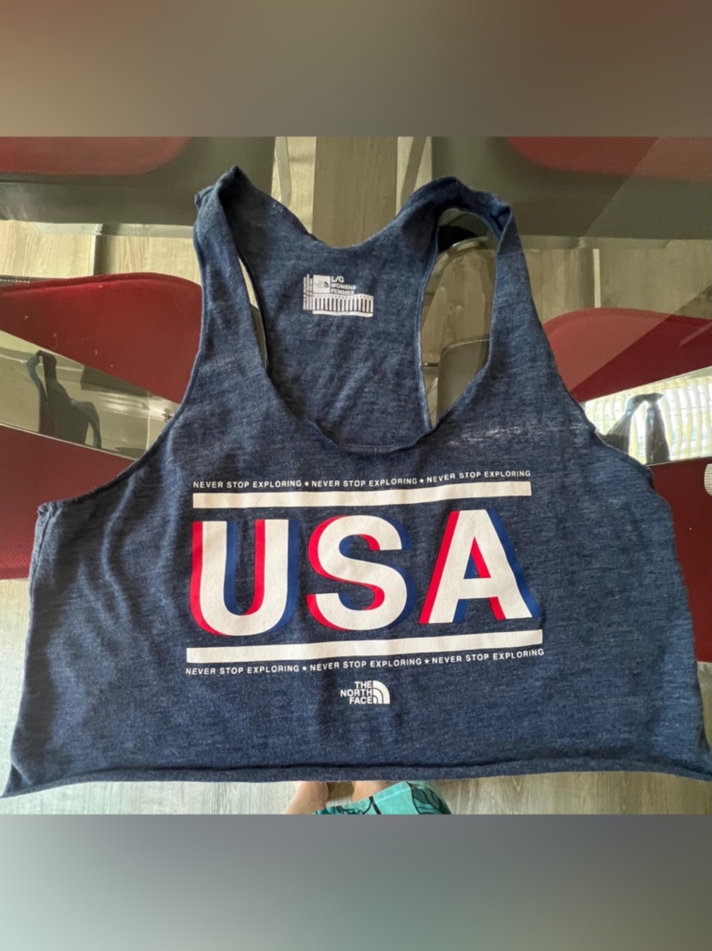 Tank top The North Face Women's USA Racerback Tank - Navy with Red & White Print